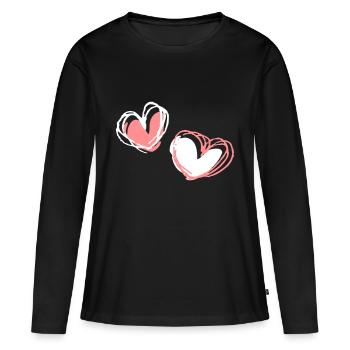 Zwei Herzformen - Frauen Premium Bio Langarmshirt - Schwarz - Vorne - Julia (174cm)