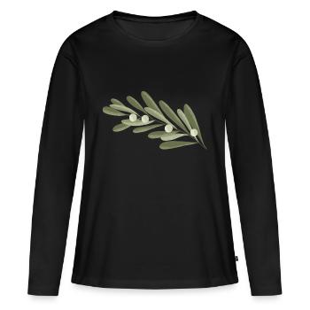 Branche Fleur de branche d’olivier - T-shirt manches longues Premium bio Femme - noir - Devant - Julia (174cm)