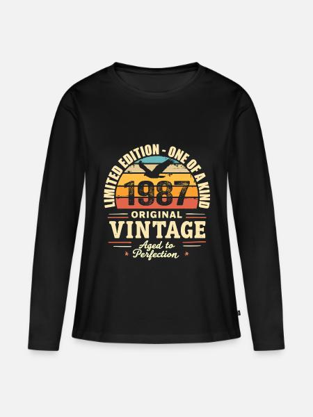 Cadeau Anniversaire 1987 Millésime 1987 Rétro 1987 - Ekologisk långärmad premium-T-shirt dam - svart