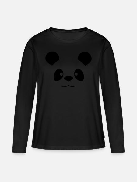 Süßer Panda - Lustiges Tier Design - Frauen Premium Bio Langarmshirt - Schwarz