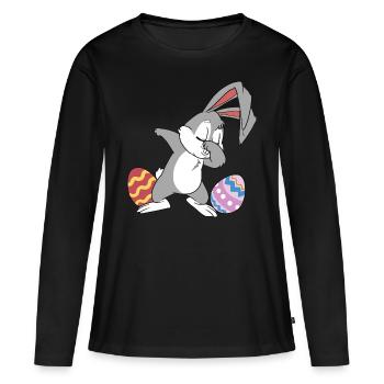 lapin de Pâques - T-shirt manches longues Premium bio Femme - noir - Devant - Julia (174cm)