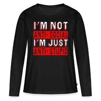 Anti-stupide - T-shirt manches longues Premium bio Femme - noir - Devant - Julia (174cm)