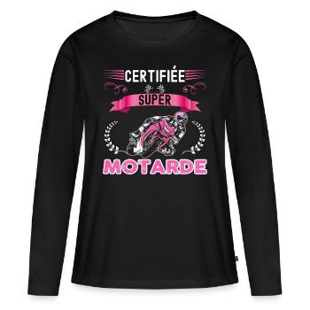 Motarde femme moto - T-shirt manches longues Premium bio Femme - noir - Devant - Julia (174cm)