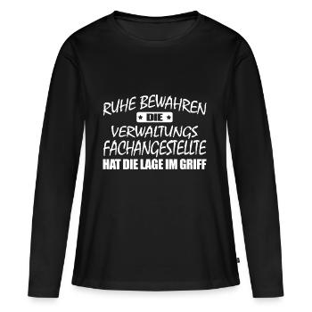 Ruhe bewahren - Verwaltungsfachangestellte - Frauen Premium Bio Langarmshirt - Schwarz - Vorne - Julia (174cm)