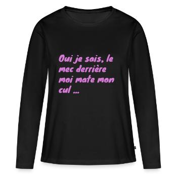 Blague - T-shirt manches longues Premium bio Femme - noir - Devant - Julia (174cm)