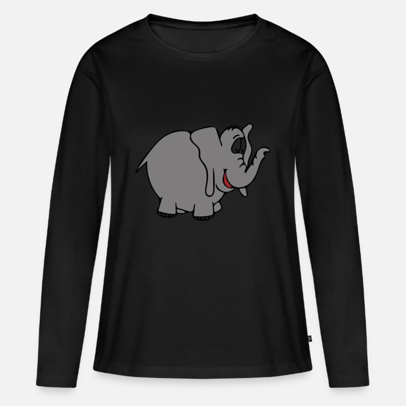 Elefant,Tier,Comic,Kinder - Frauen Premium Bio Langarmshirt - Schwarz
