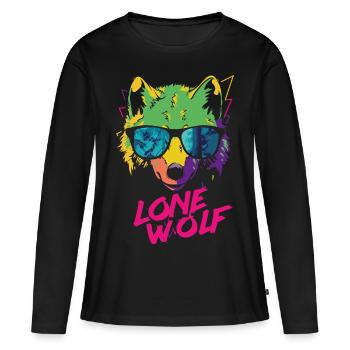 Lone Wolf - Einsamer Wolf - Frauen Premium Bio Langarmshirt - Schwarz - Vorne - Julia (174cm)