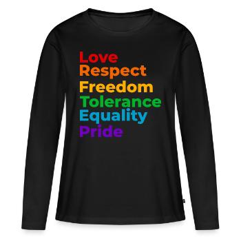 Amour Respect Tolérance - T-shirt manches longues Premium bio Femme - noir - Devant - Julia (174cm)