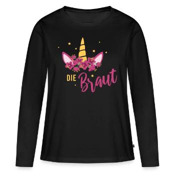 Einhorn Braut JGA Hochzeit Team Gruppenshirt 1 - Frauen Premium Bio Langarmshirt - Schwarz - Vorne - Julia (174cm)