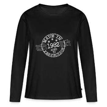 MADE IN 1982 AGED TO PERFECTION - Frauen Premium Bio Langarmshirt - Schwarz - Vorne - Julia (174cm)