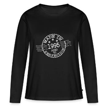 MADE IN 1995 AGED TO PERFECTION - Frauen Premium Bio Langarmshirt - Schwarz - Vorne - Julia (174cm)