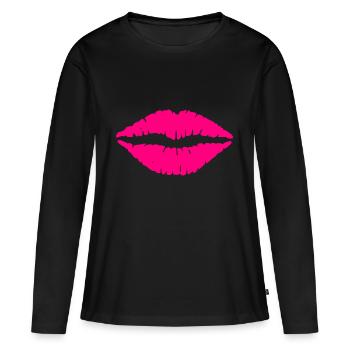 Lèvres kissing lèvres rose - T-shirt manches longues Premium bio Femme - noir - Devant - Julia (174cm)