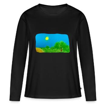 arbres et prairie - T-shirt manches longues Premium bio Femme - noir - Devant - Julia (174cm)