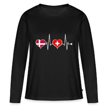 Flagge Schweiz Dänemark Herzschlag - Frauen Premium Bio Langarmshirt - Schwarz - Vorne - Julia (174cm)