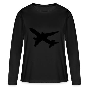 Aviateur avion - T-shirt manches longues Premium bio Femme - noir - Devant - Julia (174cm)