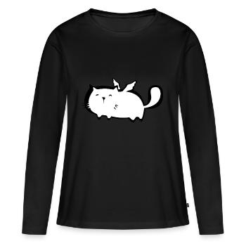 Mollige süße Katze Engel mit Engelsflügeln Kinder - Frauen Premium Bio Langarmshirt - Schwarz - Vorne - Julia (174cm)
