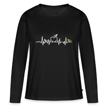 Perruche de ligne de coeur de battement de coeur - T-shirt manches longues Premium bio Femme - noir - Devant - Julia (174cm)
