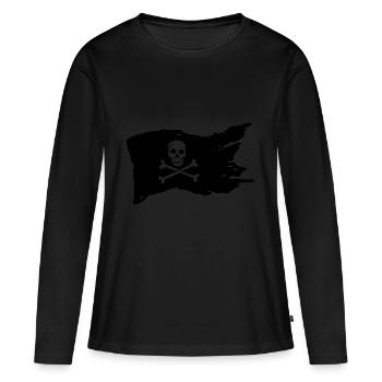 Jolly Roger crâne et os croisés pirate - T-shirt manches longues Premium bio Femme - noir - Devant - Julia (174cm)