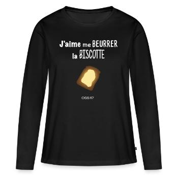 J'aime me beurrer la biscotte Oss117 phrase culte - T-shirt manches longues Premium bio Femme - noir - Devant - Julia (174cm)