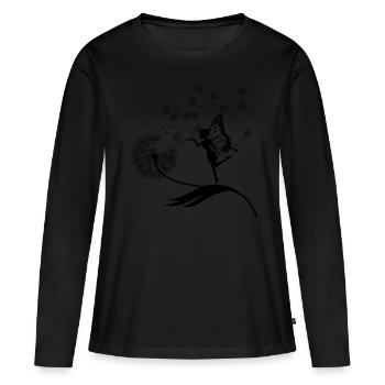 Papillons design puste fleurs prairie coeurs fées - T-shirt manches longues Premium bio Femme - noir - Devant - Julia (174cm)