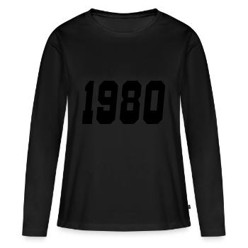 1980 - T-shirt manches longues Premium bio Femme - noir - Devant - Julia (174cm)
