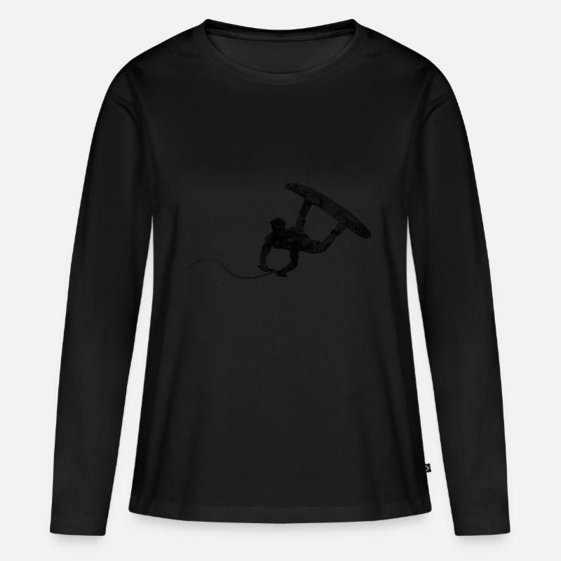 Wakeboarder schwarz Wellen Geschenk - Frauen Premium Bio Langarmshirt - Schwarz
