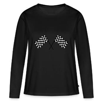 Drapeau à damier d’arrivée Flag Race End end station Idea - T-shirt manches longues Premium bio Femme - noir - Devant - Julia (174cm)