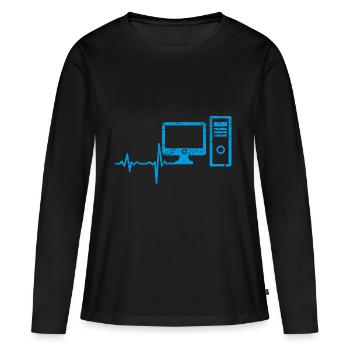 Cadeau Heartbeat Ordinateur PC - T-shirt manches longues Premium bio Femme - noir - Devant - Julia (174cm)