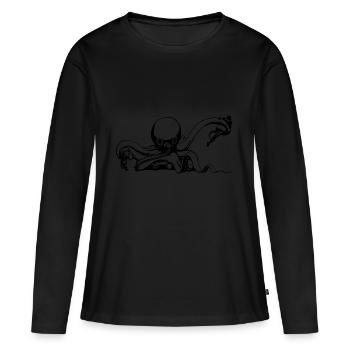 poulpe géant calmar, poulpe, calmar, poissons seiche - T-shirt manches longues Premium bio Femme - noir - Devant - Julia (174cm)