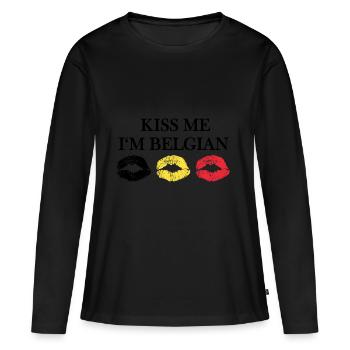 KISS ME Je suis Belge - T-shirt manches longues Premium bio Femme - noir - Devant - Julia (174cm)