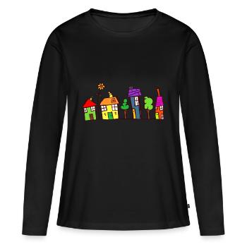 building house homes architektur haus gebaeude293 - Frauen Premium Bio Langarmshirt - Schwarz - Vorne - Julia (174cm)