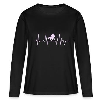 Islandpferd Tölt Pink Herzschlag - Frauen Premium Bio Langarmshirt - Schwarz - Vorne - Julia (174cm)
