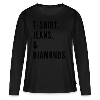 The Fashion Tee - T-Shirt & losanges noir - T-shirt manches longues Premium bio Femme - noir - Devant - Julia (174cm)