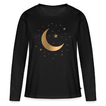 Ciel étoilé - Etoiles et lune - T-shirt manches longues Premium bio Femme - noir - Devant - Julia (174cm)