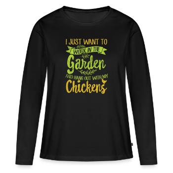 Gartenarbeit und Hühner - Frauen Premium Bio Langarmshirt - Schwarz - Vorne - Julia (174cm)