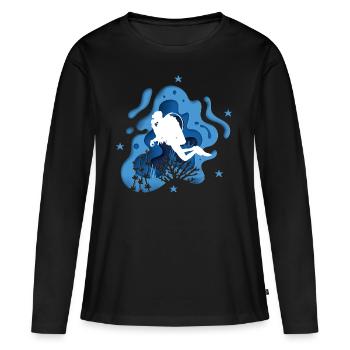 Taucher Tauchen Sporttaucher Blau Höhle - Frauen Premium Bio Langarmshirt - Schwarz - Vorne - Julia (174cm)