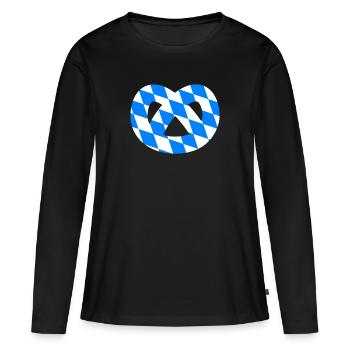 Breze Brezel Bayern Flagge Fahne Muster Motiv - Frauen Premium Bio Langarmshirt - Schwarz - Vorne - Julia (174cm)