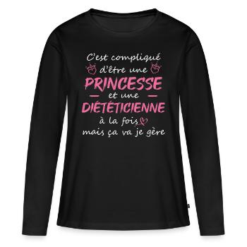 cadeau marrant femme princesse diététicienne - T-shirt manches longues Premium bio Femme - noir - Devant - Julia (174cm)