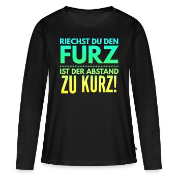 Si tu sens le pet, la distance est trop courte - T-shirt manches longues Premium bio Femme - noir - Devant - Julia (174cm)