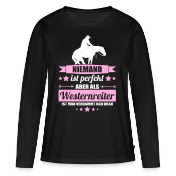 Westernreiter - Frauen Premium Bio Langarmshirt - Schwarz - Vorne - Julia (174cm)