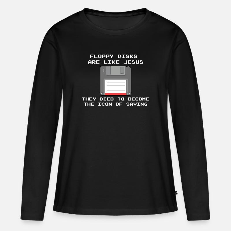 Nerd und Computer Profis - floppy disks like Jesus - Frauen Premium Bio Langarmshirt - Schwarz