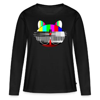 TV - Cat essai, TV, Cinéma, Fun, Rétro - T-shirt manches longues Premium bio Femme - noir - Devant - Julia (174cm)
