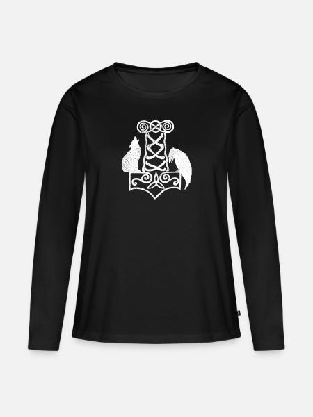Thor Hammer Mjölnir Geri Freki Hugin Munin - Frauen Premium Bio Langarmshirt - Schwarz
