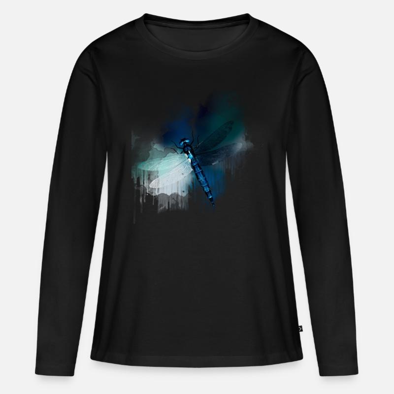 libelle geschenk shirt - Frauen Premium Bio Langarmshirt - Schwarz