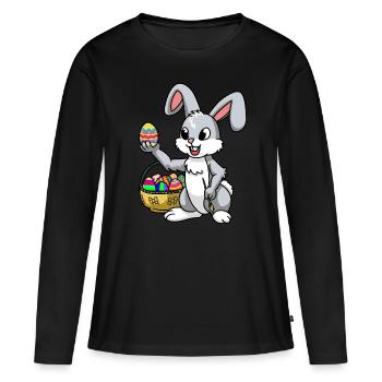 Lapin de Pâques Lapin Oeuf de Pâques Oeufs Fantaisie Oeuf de lapin - T-shirt manches longues Premium bio Femme - noir - Devant - Julia (174cm)