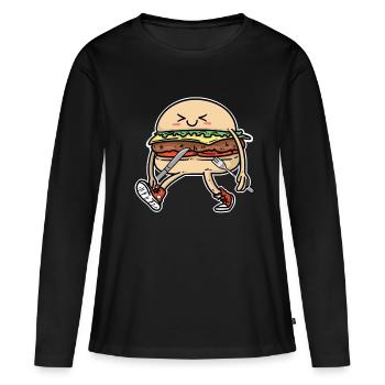 Kawaii Burger avec couteau et fourchette Fantasy Geek - T-shirt manches longues Premium bio Femme - noir - Devant - Julia (174cm)