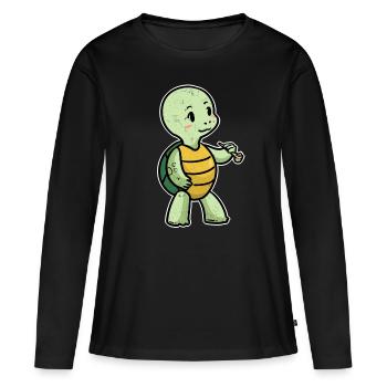 Petite tortue à pipe animaux fantaisie - T-shirt manches longues Premium bio Femme - noir - Devant - Julia (174cm)