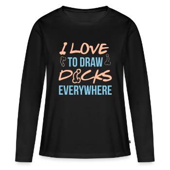 J'aime dessiner des bites partout - T-shirt manches longues Premium bio Femme - noir - Devant - Julia (174cm)