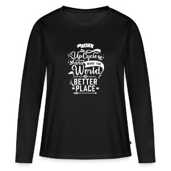 Up Cycle - T-shirt manches longues Premium bio Femme - noir - Devant - Julia (174cm)