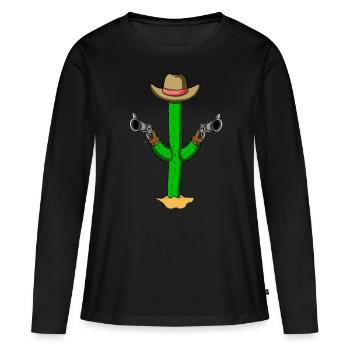 PISTOLET CACTUS COWBOY - CACTUS OUTLAW - STYLE OUEST - T-shirt manches longues Premium bio Femme - noir - Devant - Julia (174cm)